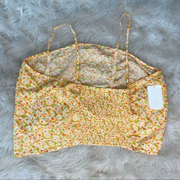 Bp Nordstrom Ruched Cropped Cami Orange Daisy Print Size 2X NWT - Picture 4 of 5